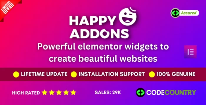 Happy Addons for Elementor Pro With Lifetime Update.