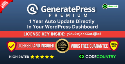 GeneratePress Premium With Original License Key For 1 Year Auto Update.