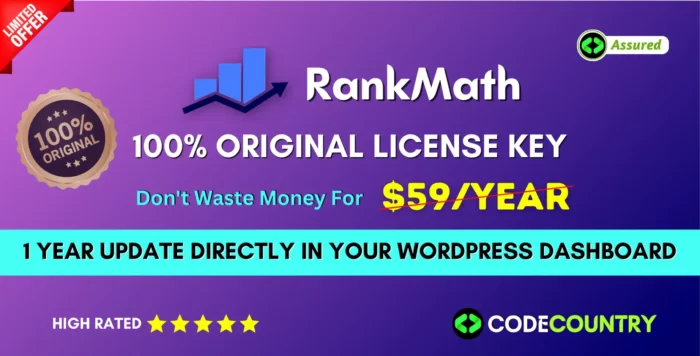 Rank Math Pro With Original License Key For 1 Year Update Directly In Your WordPress Dashboard