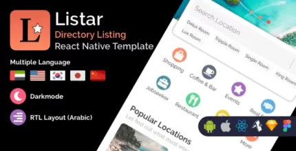 Listar 1.1.7 mobile React Native directory listing app template With Lifetime Update.
