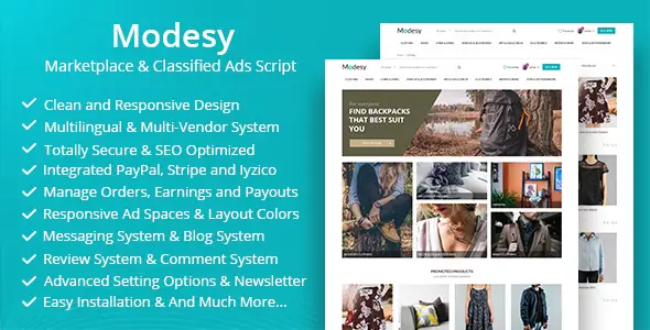 Modesy 2.3.2 Marketplace & Classified Ads Script With Liferime Updates.