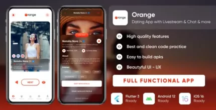Orange Dating app with Livestream, Chat, Gifts, Payouts Flutter Laravel Full App With Lifetime Update.