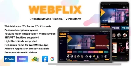 WebFlix 1.6 Movies TV Series Live TV Channels Subscription CMS PHP Script With Lifetime Update.