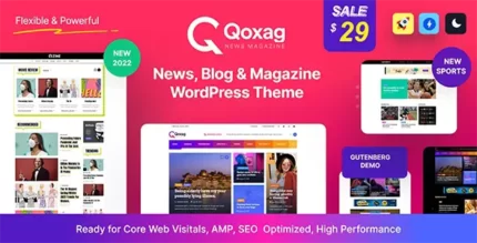 Qoxag 2.0.7 WordPress News Magazine Theme With Lifetime Update.