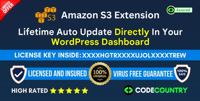 All-in-One WP Migration – Amazon S3 Extension With Original License Key For Lifetime Auto Update.