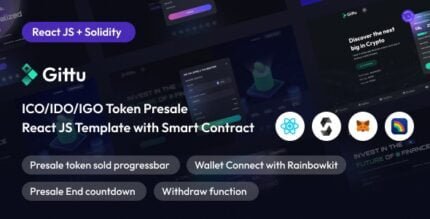 Gittu – ICO/IDO/IGO Token Presale Template With Smart Contract (React JS+Solidity) With Lifetime Updates.