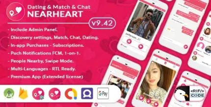 Nearheart - Android Dating Tinder Clone Full App with Admin panel With Lifetime Update.