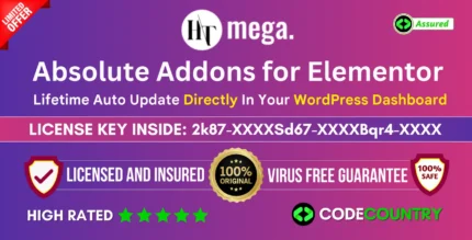 HT Mega Absolute Addons for Elementor Pro With Original License Key For Lifetime Auto Update.